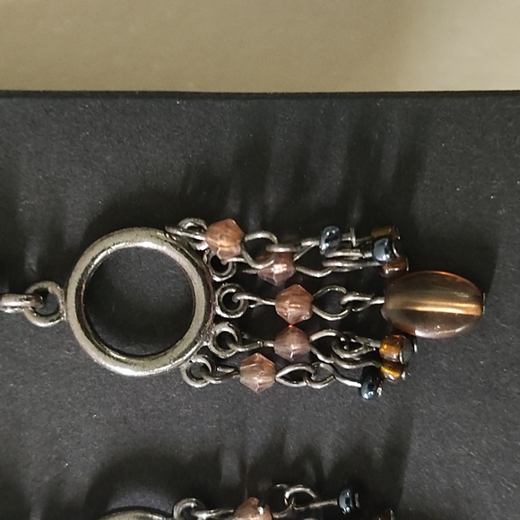 Elegant Silver and Brown Dangle Earrings - Picture 2 of 2